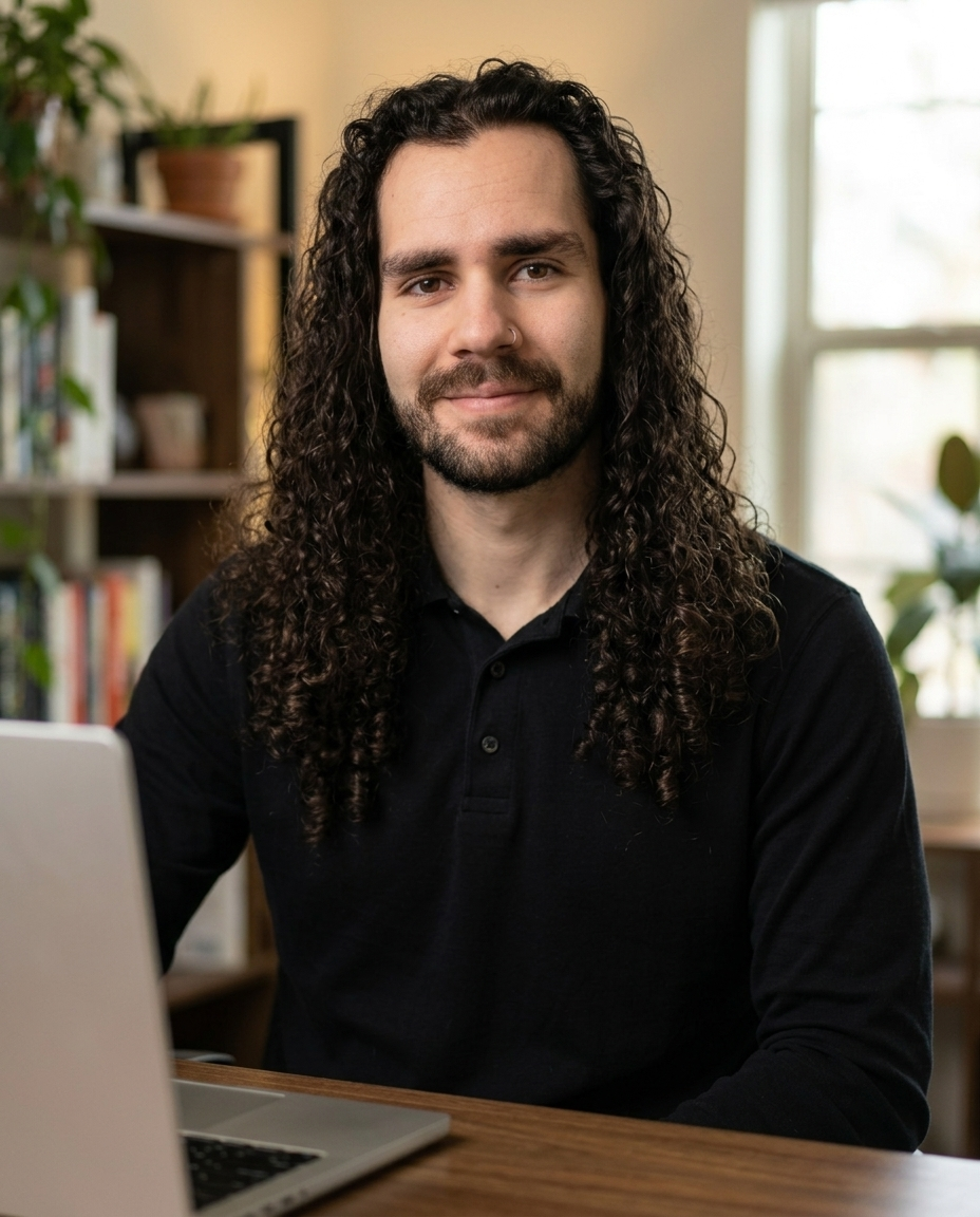 Joe Martinez, founder of VulcanStudio, at his desk